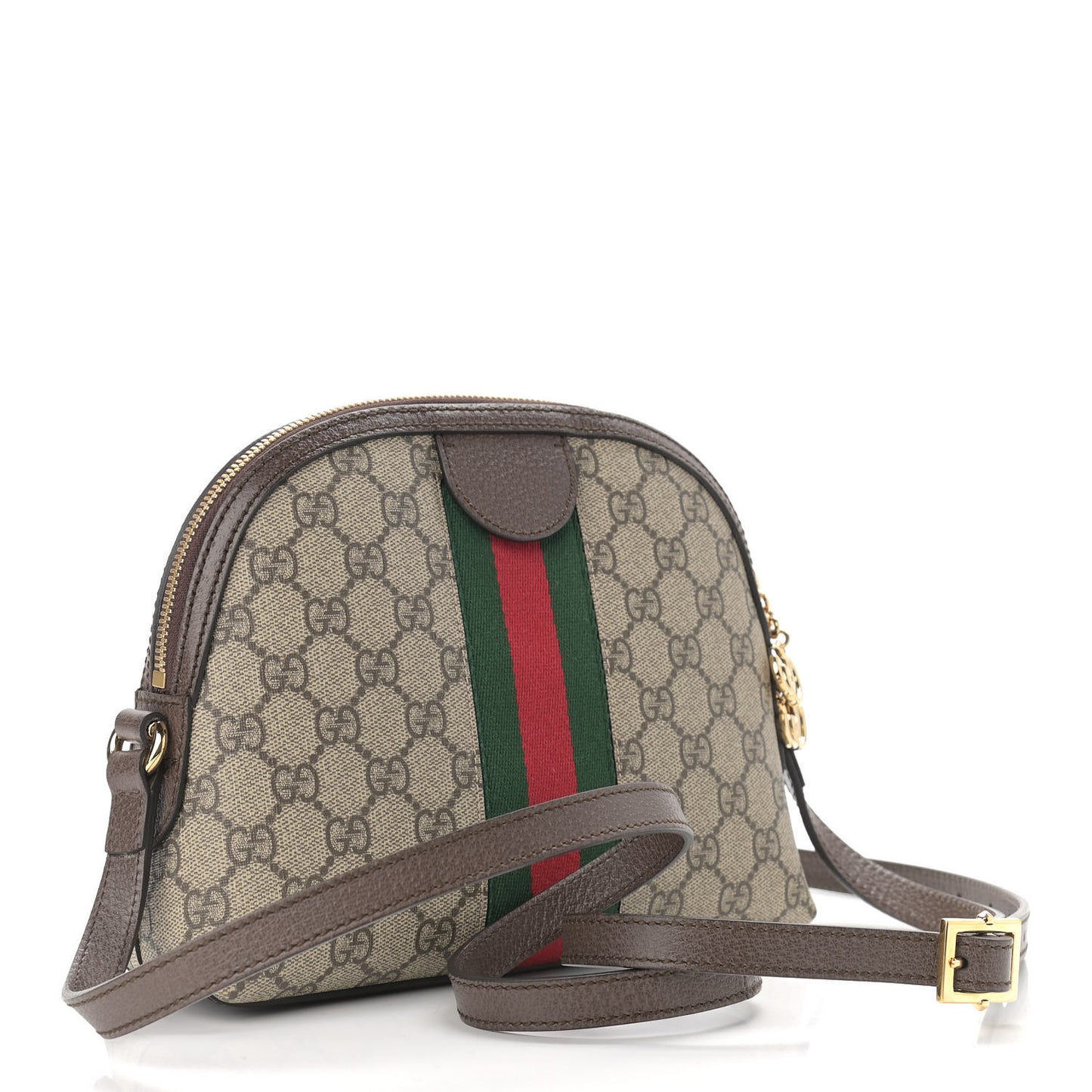 GG Supreme Monogram Textured Dollar Calfskin Web Small Ophidia Dome Shoulder Bag Beige Ebony New Acero