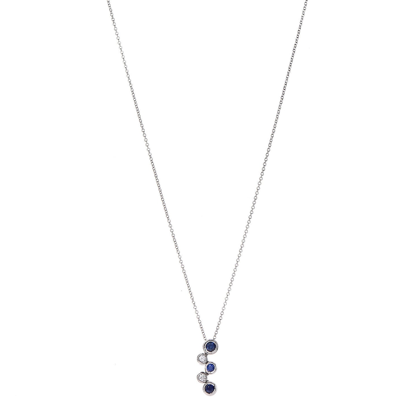 Platinum Diamond Blue Sapphire Bubble Pendant Necklace