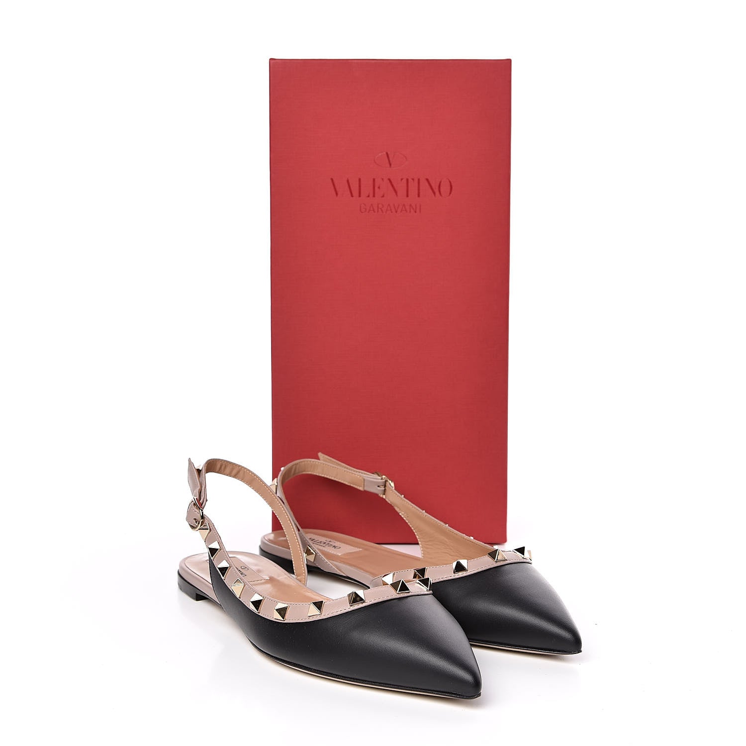 Valentino Garavani Nappa Rockstud Slingback Flats 38.5 Black Poudre 9 of 9