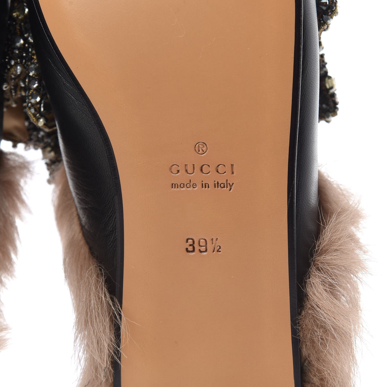 Gucci Malaga Kid Fur Crystal Bow Embroidered Womens Princetown Slippers 39.5 Black 9 of 10
