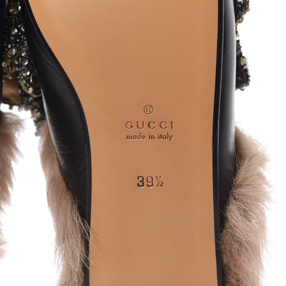 Gucci Malaga Kid Fur Crystal Bow Embroidered Womens Princetown Slippers 39.5 Black 9 of 10
