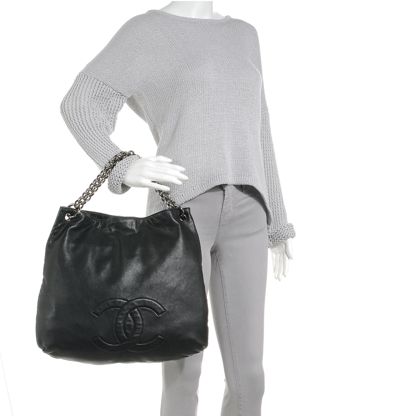 Lambskin Soft and Chain Large Hobo Black