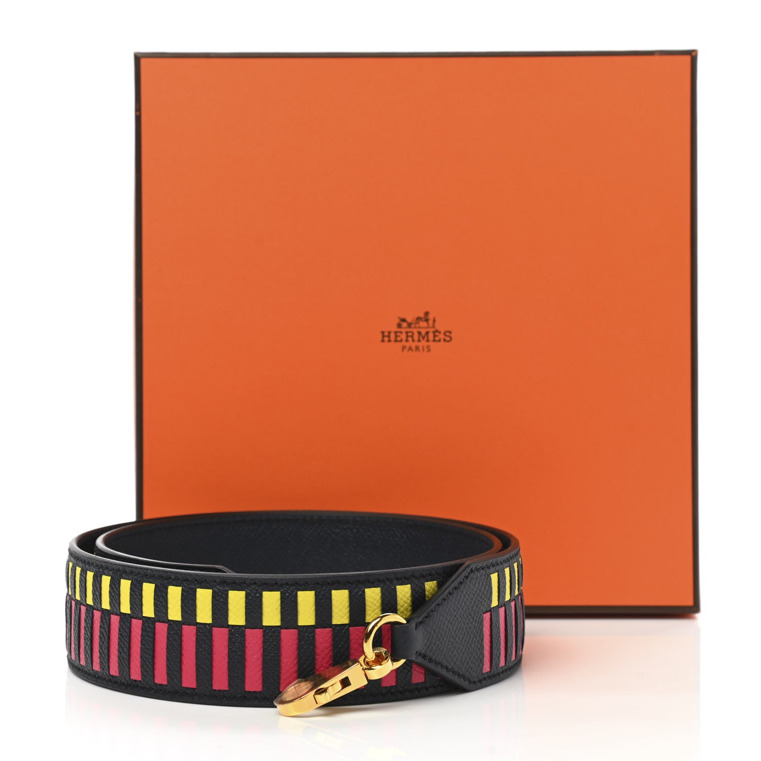 Hermes Epsom 40mm Mousquetons Tressage Shoulder Strap Bleu Indigo Rose Extreme Lime 4 of 4