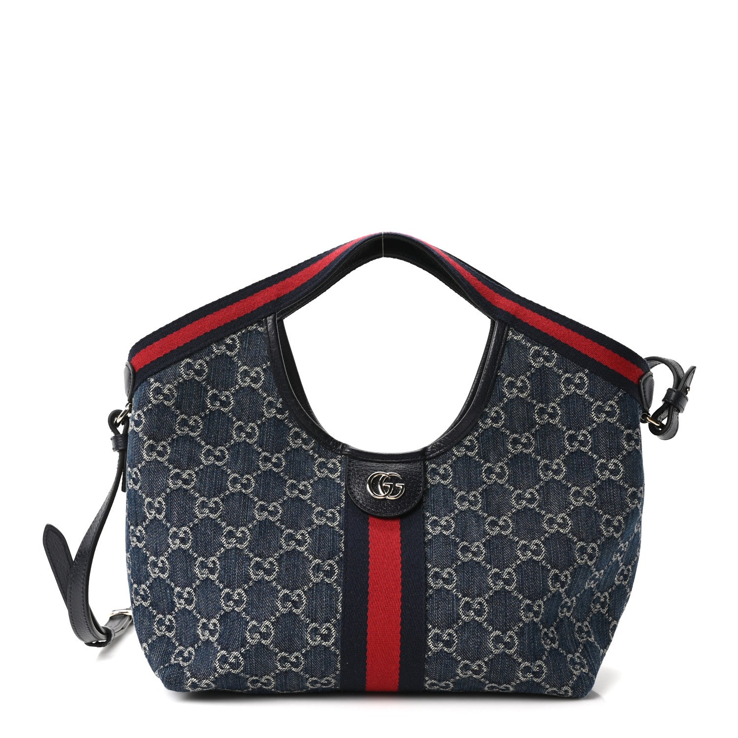 Gucci Denim GG Monogram Web Small Giglio Tote Blue White 1 of 11