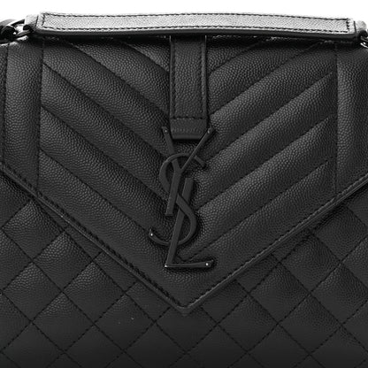 Saint Laurent Grain De Poudre Textured Mixed Matelasse Triquilt Medium Monogram Monochrome Satchel Black 7 of 9