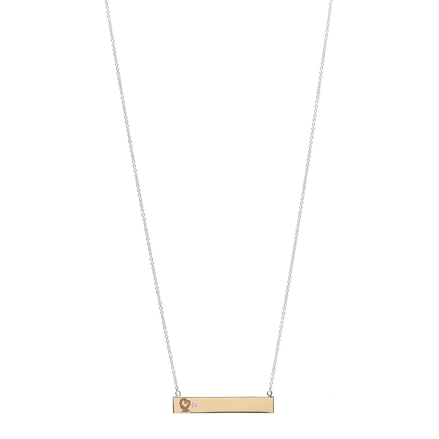 Tiffany 18K Yellow Gold Diamond Paloma Picasso Loving Heart Bar Pendant Necklace 1 of 6