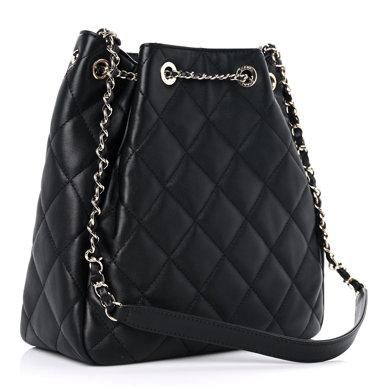 Chanel Grained Calfskin Quilted CC Chain Bucket Drawstring Bag Black 3 of 11
