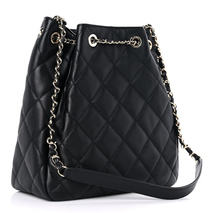 Chanel Grained Calfskin Quilted CC Chain Bucket Drawstring Bag Black 3 of 11