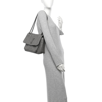 Saint Laurent Crinkled Calfskin Matelasse Monogram Medium Niki Chain Satchel Fog 2 of 14