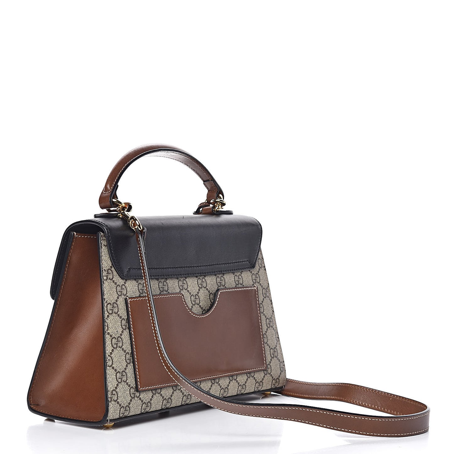 GG Supreme Monogram Calfskin Small Padlock Top Handle Bag Beige Black Cuir