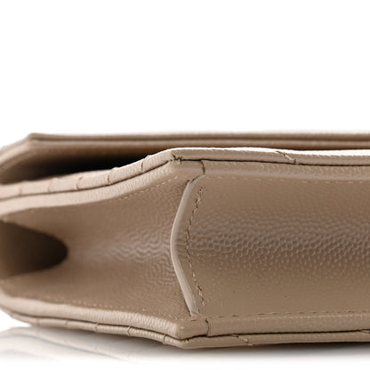 Saint Laurent Grain De Poudre Matelasse Chevron Monogram Envelope Chain Wallet Dark Beige 8 of 11