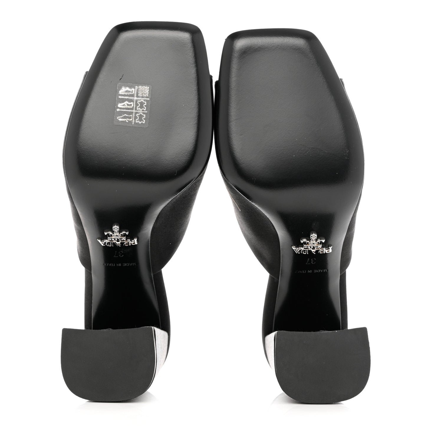 Satin Metal Triangle Logo 85mm Slide Sandals 37 Black