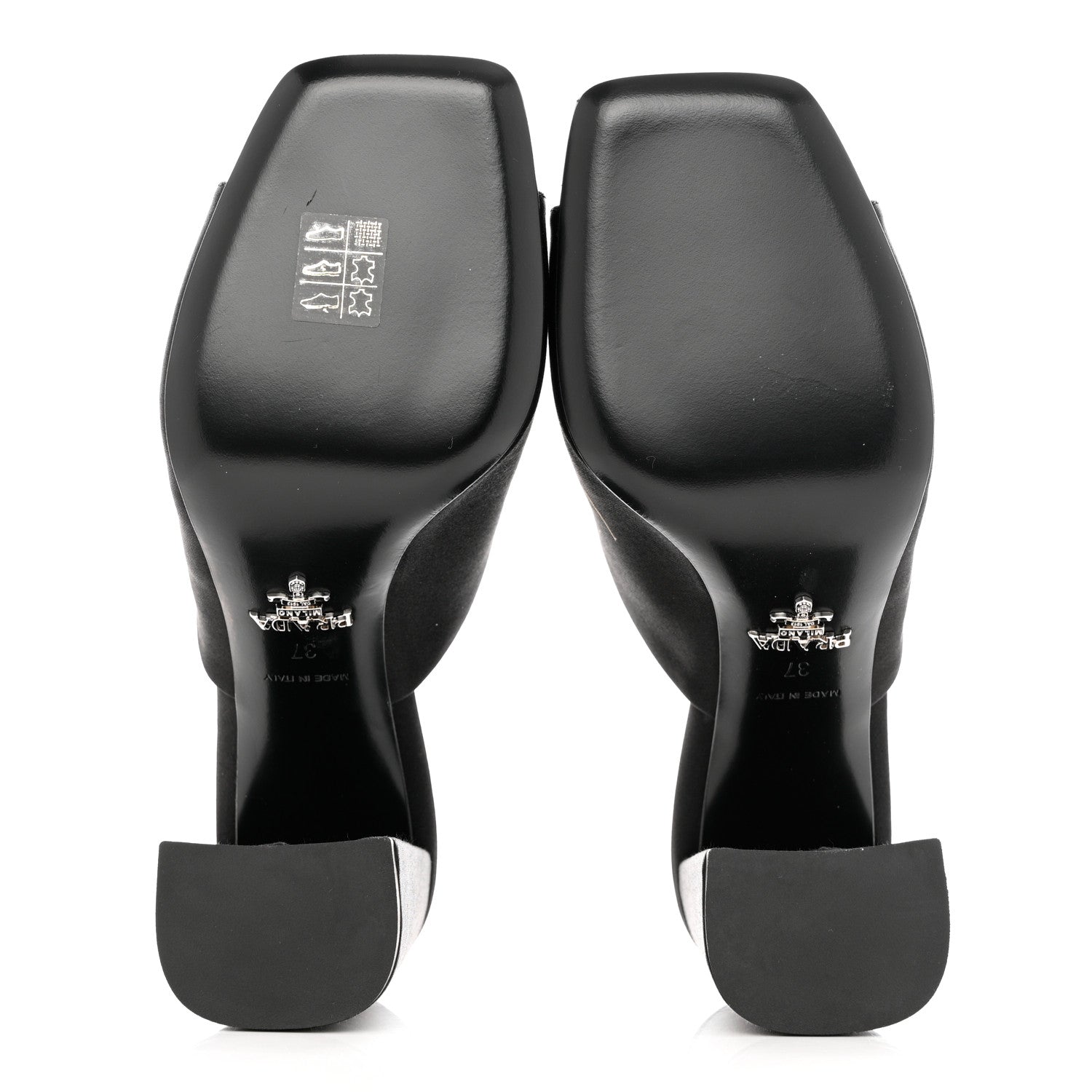 Prada Satin Metal Triangle Logo 85mm Slide Sandals 37 Black 5 of 8