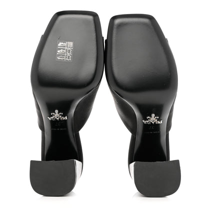 Prada Satin Metal Triangle Logo 85mm Slide Sandals 37 Black 5 of 8