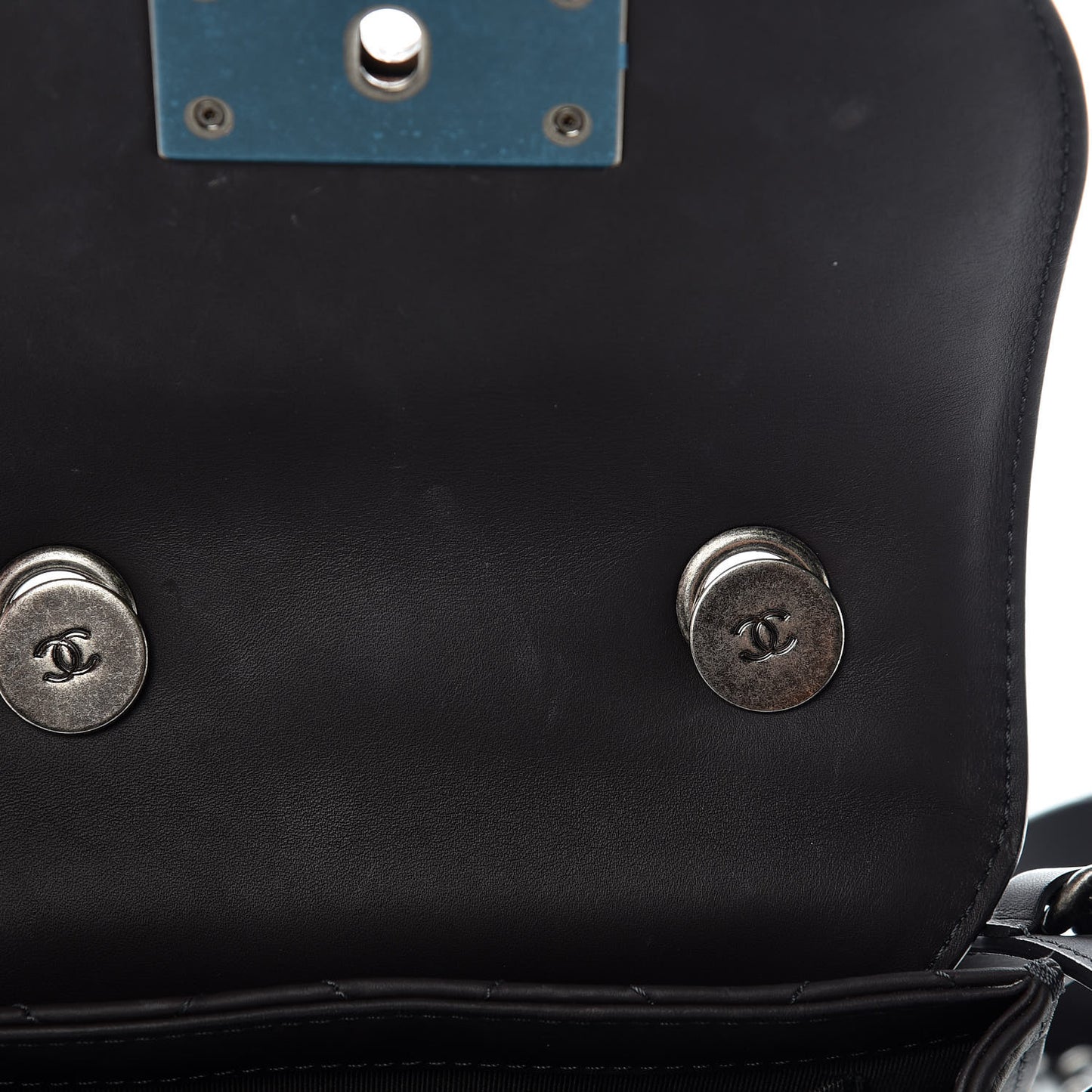 Calfskin Quilted Small Double Chained Messenger Flap Charcoal