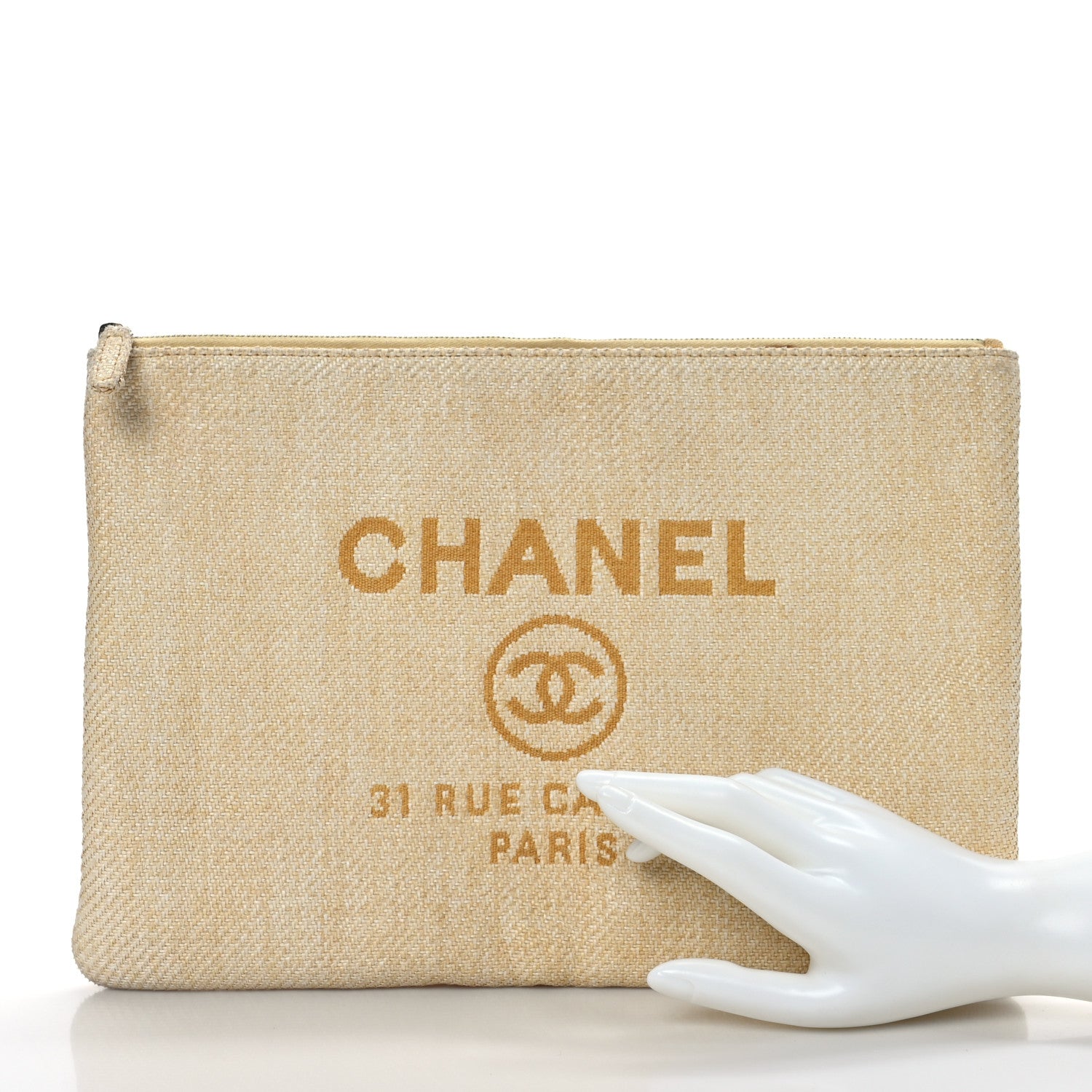 Chanel Woven Raffia Large Deauville Pouch White 2 of 10