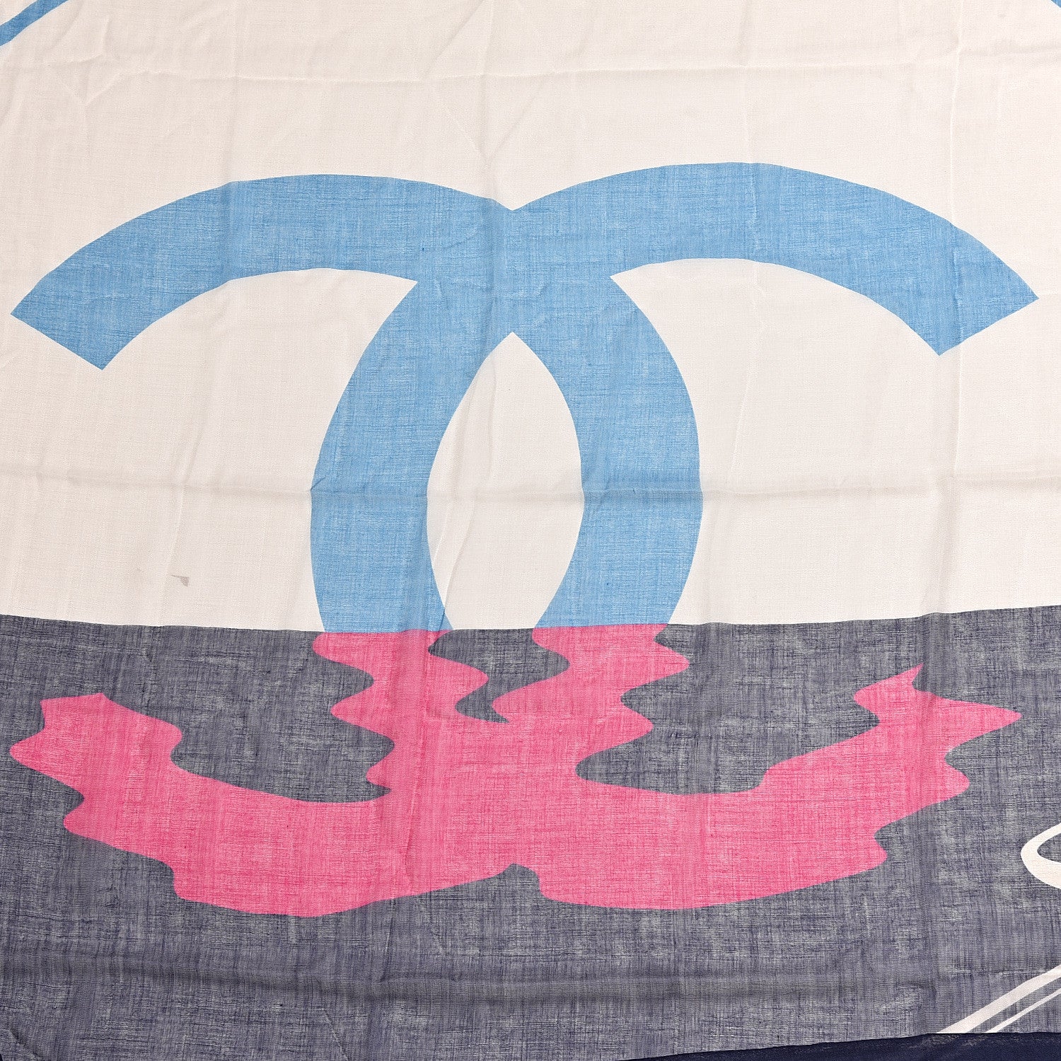 Chanel Cashmere Wool Silk CC Logo Scarf White 3 of 5