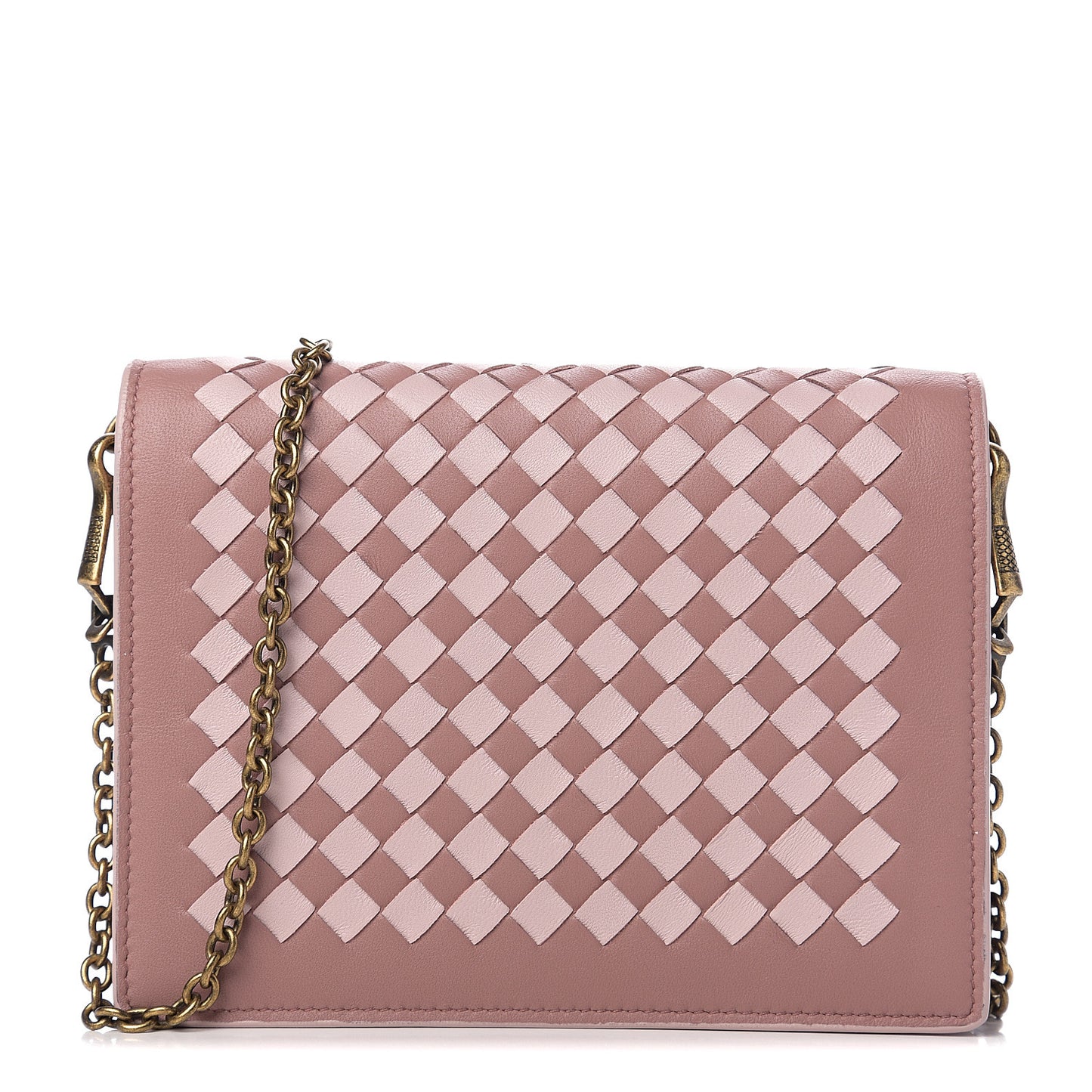 Nappa Intrecciato Checker Chain Wallet Deco Rose Quartz