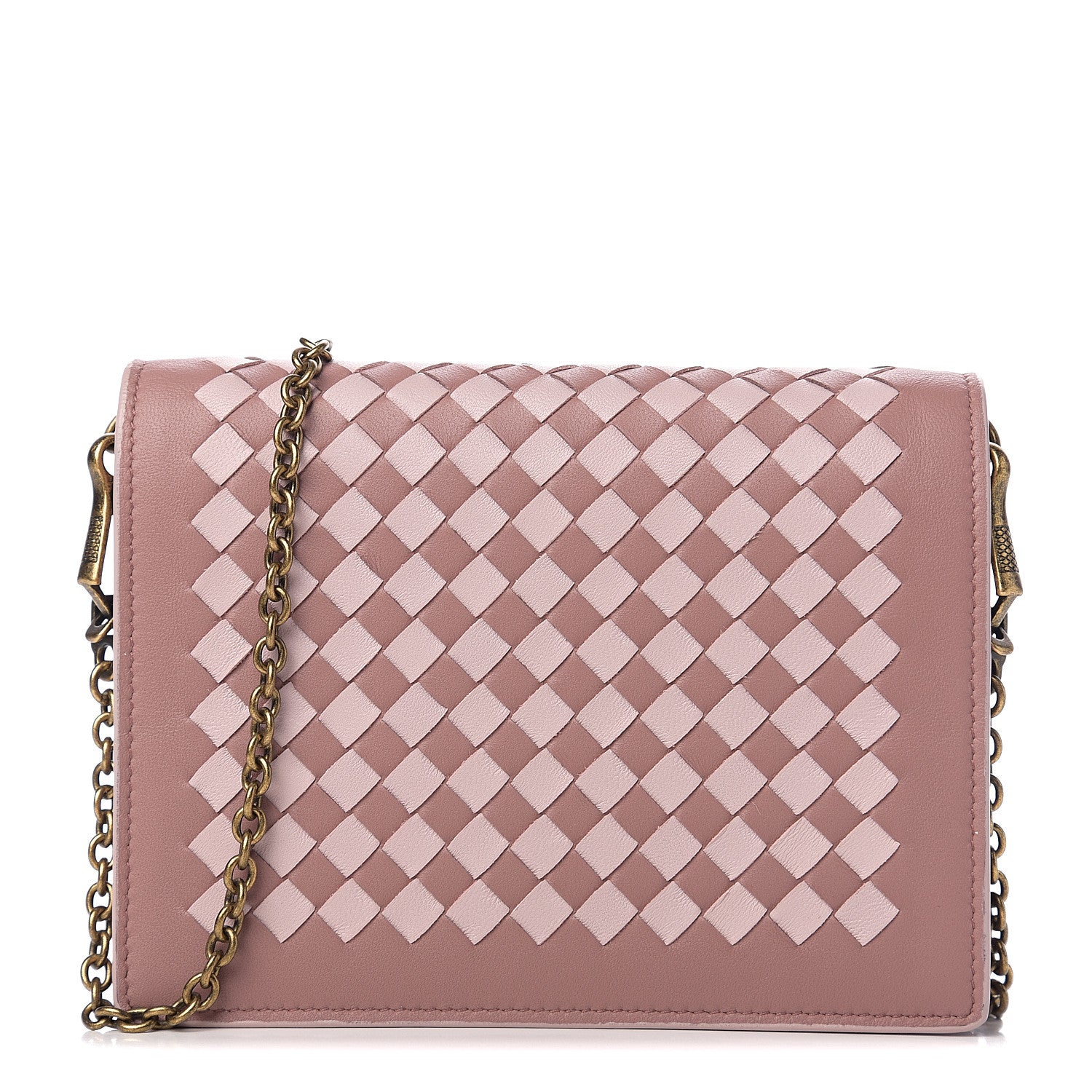 Bottega Veneta Nappa Intrecciato Checker Chain Wallet Deco Rose Quartz 1 of 8