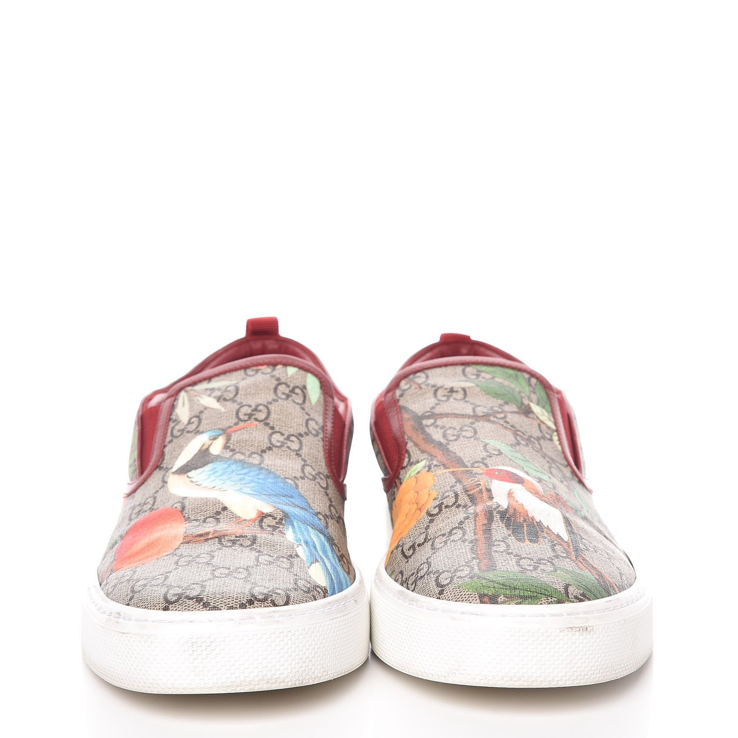 Gucci GG Supreme Monogram Tian Mens Dublin Slip On Sneakers 13 Beige Multicolor Red 2 of 18