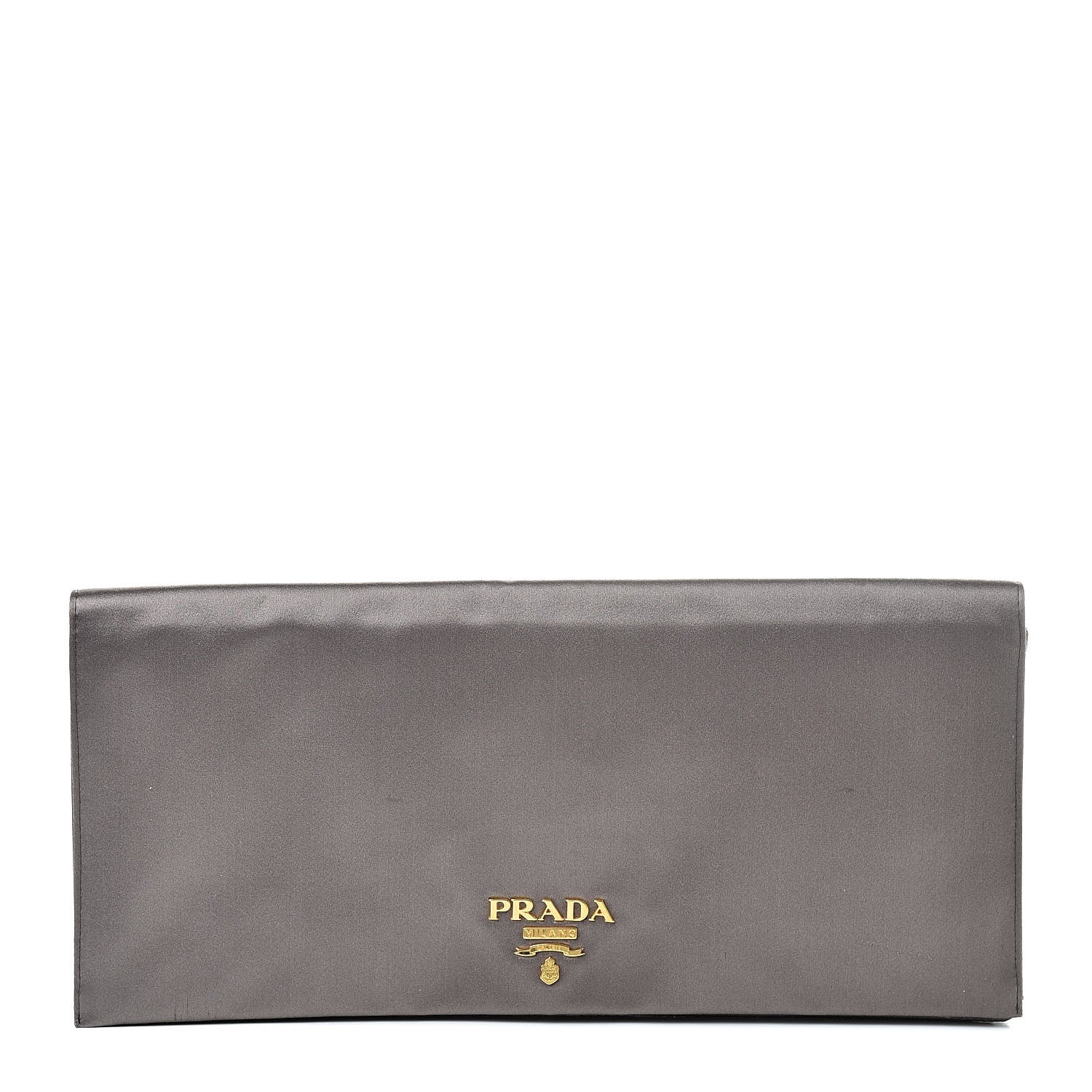 Prada Satin Pochette Clutch Fumo Gold 3 of 9