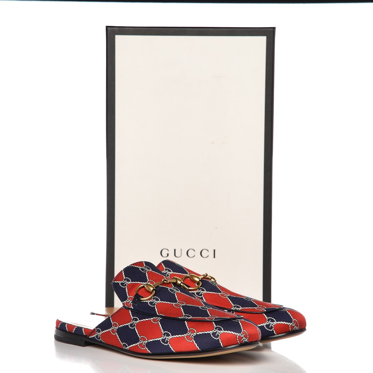 Mini GG Rhombus Chain Mens Princetown Slippers 7 Royal Bleuett Red