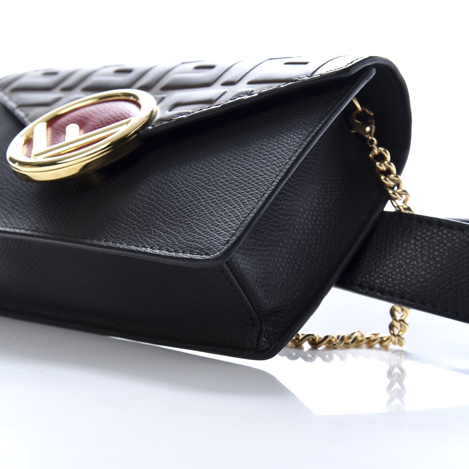 Fendi Vitello Cruise F is Fendi Bi-Color FF 1974 Embossed Envelope Belt Bag Maya Black 8 of 9