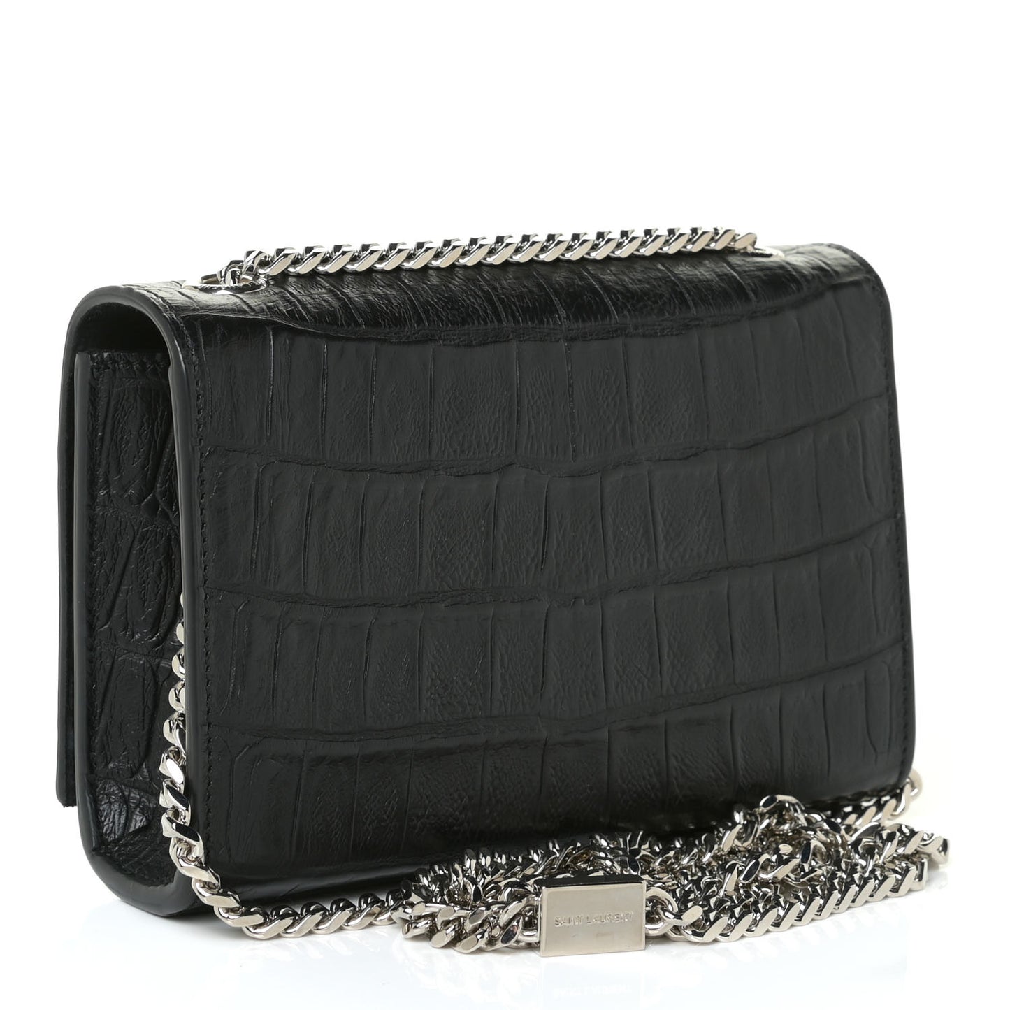 Calfskin Crocodile Embossed Monogram Small Kate Tassel Satchel Black