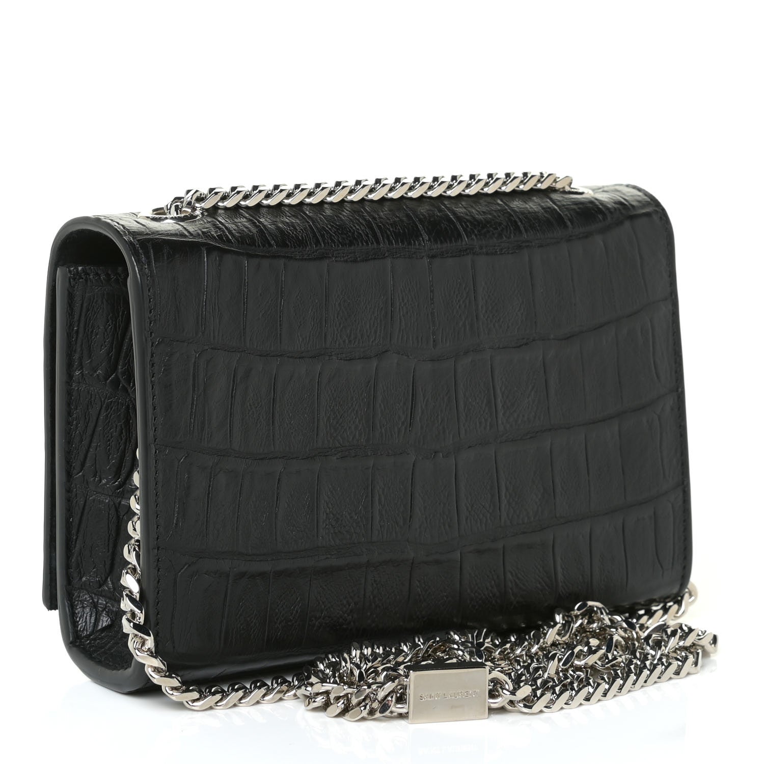 Saint Laurent Calfskin Crocodile Embossed Monogram Small Kate Tassel Satchel Black 2 of 9