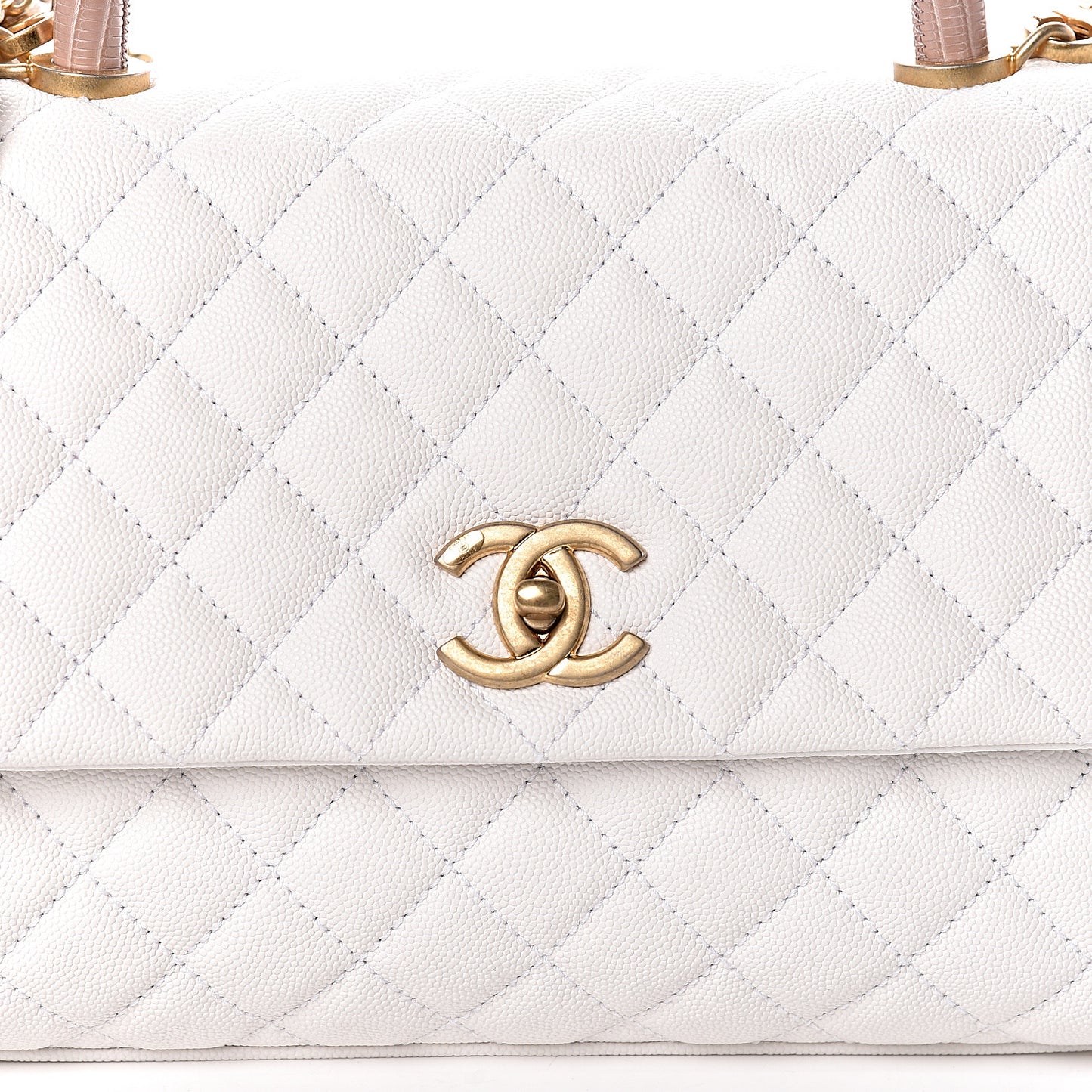 Caviar Lizard Quilted Small Coco Handle Flap White Beige