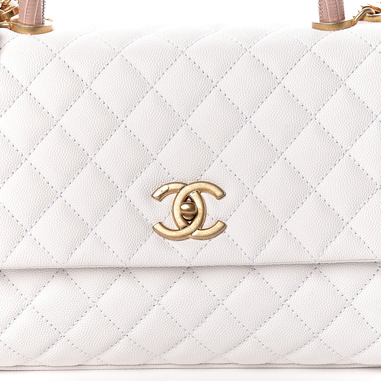 Chanel Caviar Lizard Quilted Small Coco Handle Flap White Beige 11 of 12
