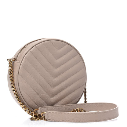 Saint Laurent Grain De Poudre Matelasse Chevron Quilted Round Vinyle Camera Bag Dark Beige 2 of 3