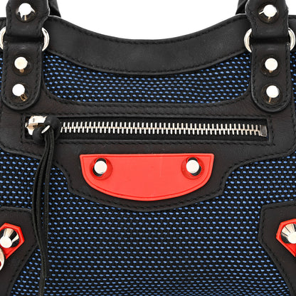 Balenciaga Mesh Agneau Arena Classic Silver Hardware Mini City Black Navy Orange 8 of 11