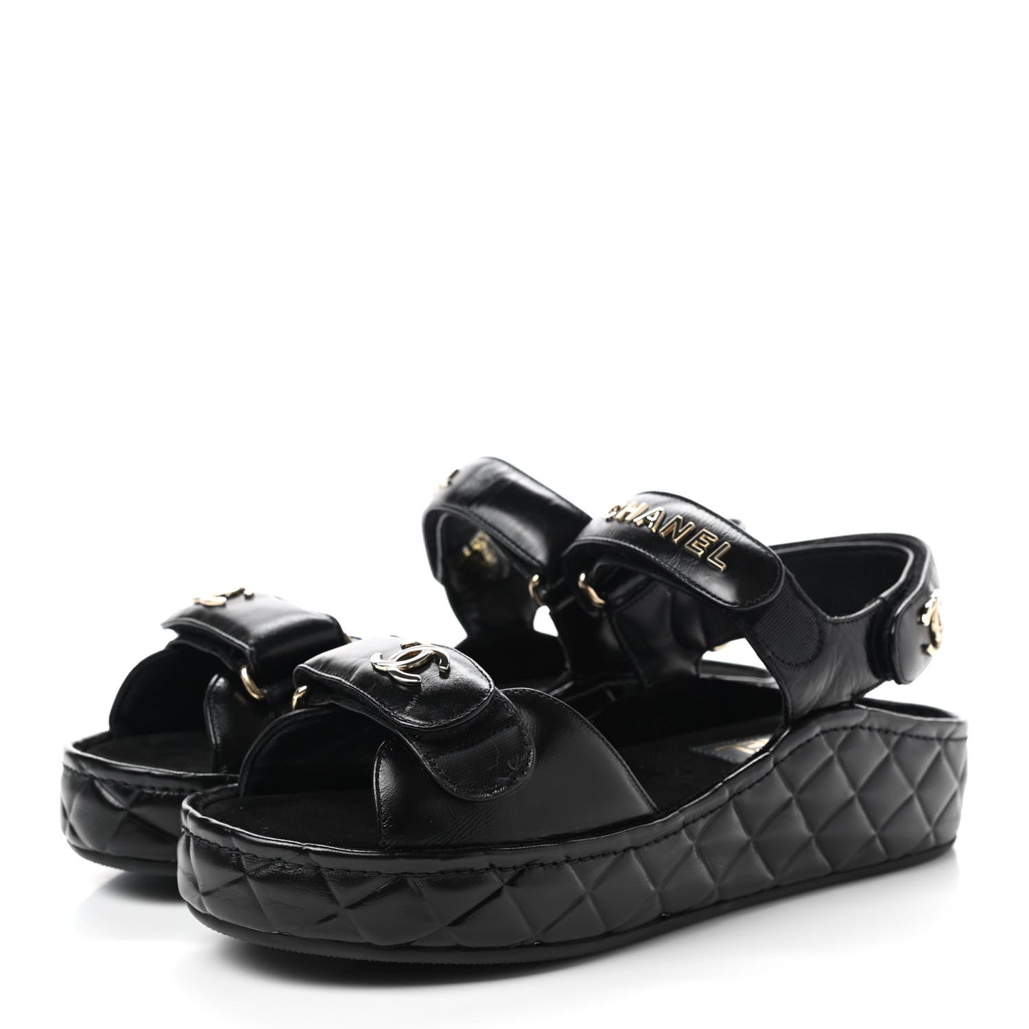 Shiny Calfskin Logo Platform Sandals 38 Black