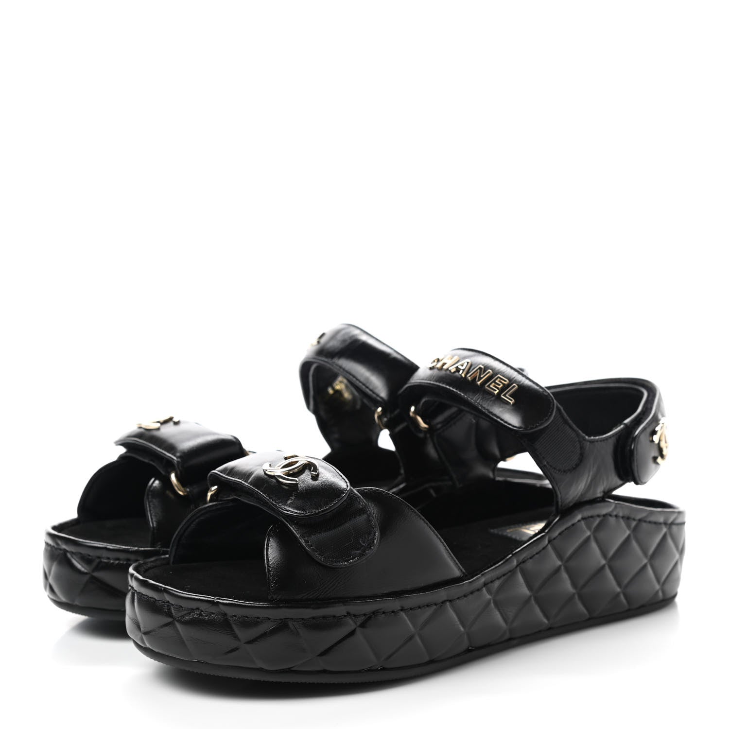 Chanel Shiny Calfskin Logo Platform Sandals 38 Black 3 of 9