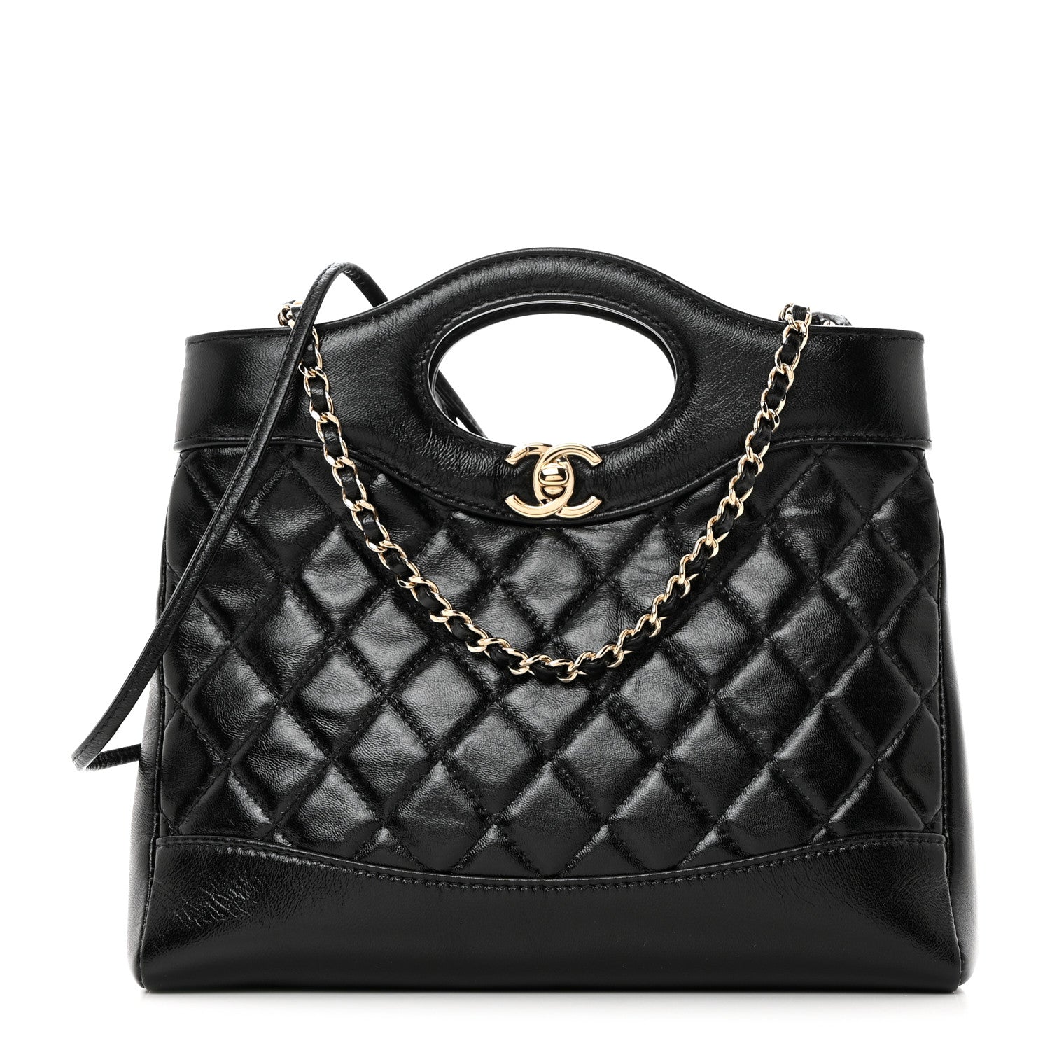 Chanel Shiny Crumpled Calfskin Quilted Mini 31 Shopping Bag Black 1 of 10