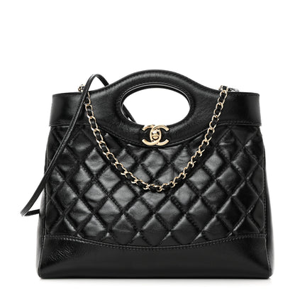 Chanel Shiny Crumpled Calfskin Quilted Mini 31 Shopping Bag Black 1 of 10