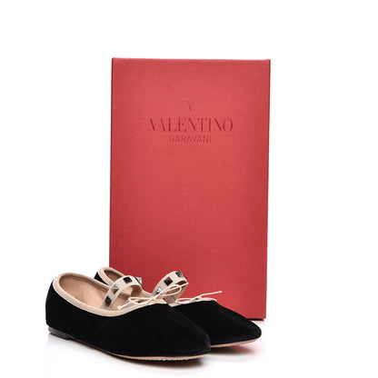 Valentino Garavani Velvet Rockstud Cross Strap Ballerina Flats 37.5 Black 9 of 9