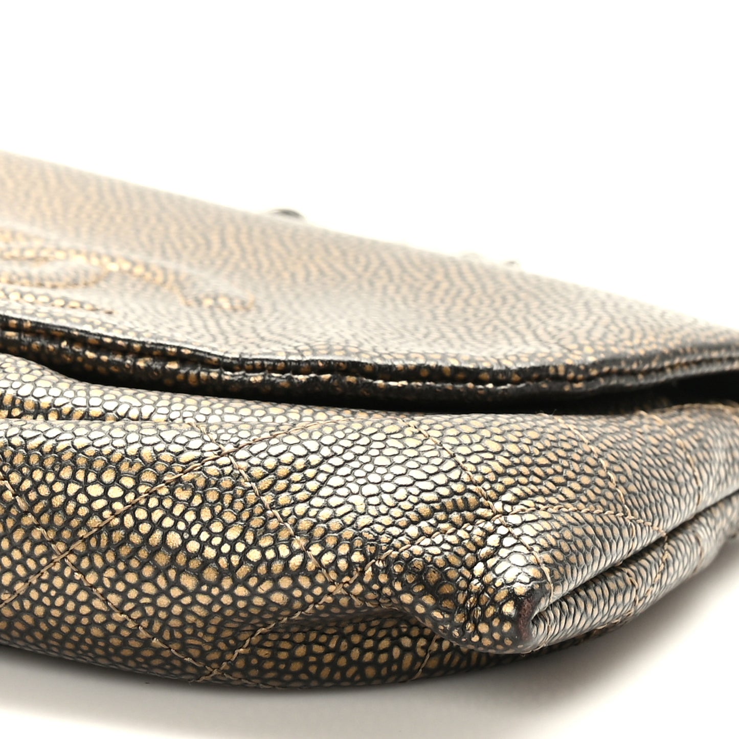 Metallic Caviar Half Moon Wallet On Chain WOC Bronze