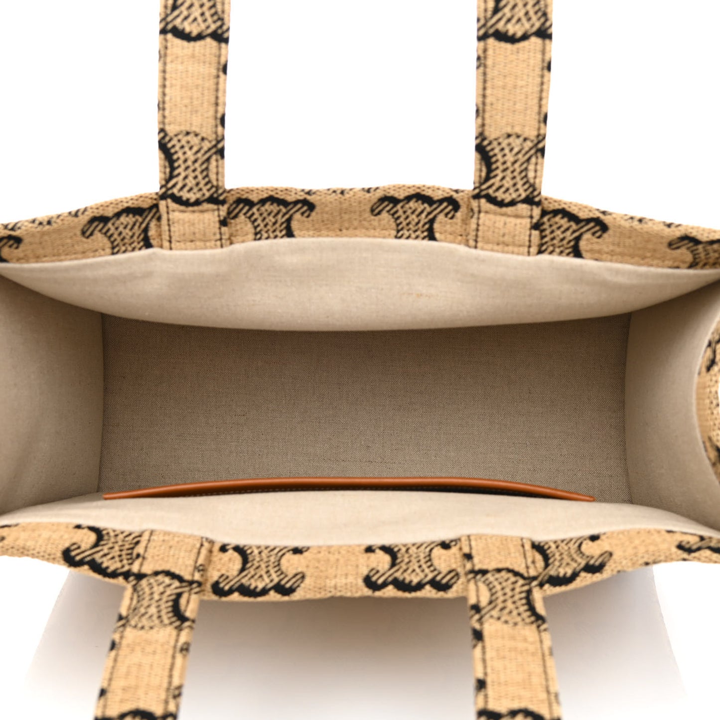 Raffia Jacquard Calfskin Triomphe Large Cabas Thais Natural Tan