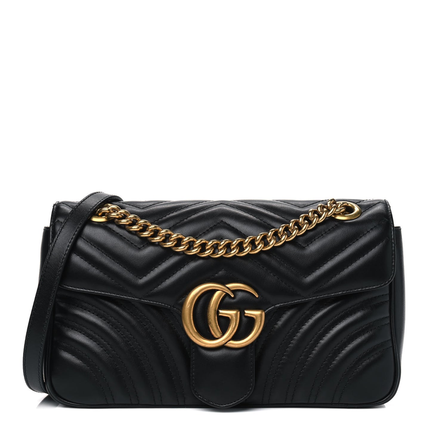 Calfskin Matelasse Small GG Marmont Shoulder Bag Black