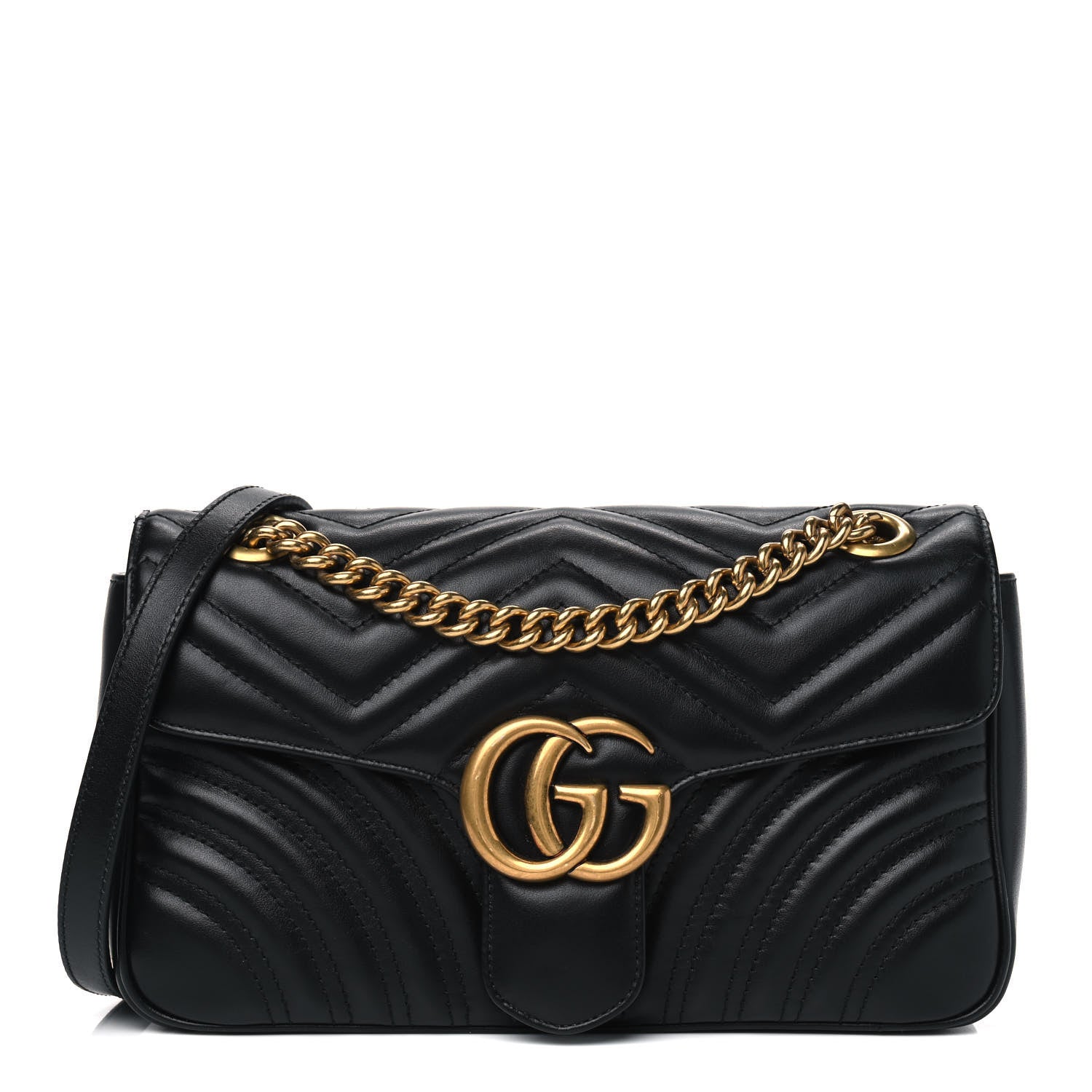 Gucci Calfskin Matelasse Small GG Marmont Shoulder Bag Black 1 of 5