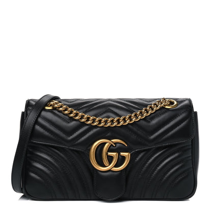 Gucci Calfskin Matelasse Small GG Marmont Shoulder Bag Black 1 of 5