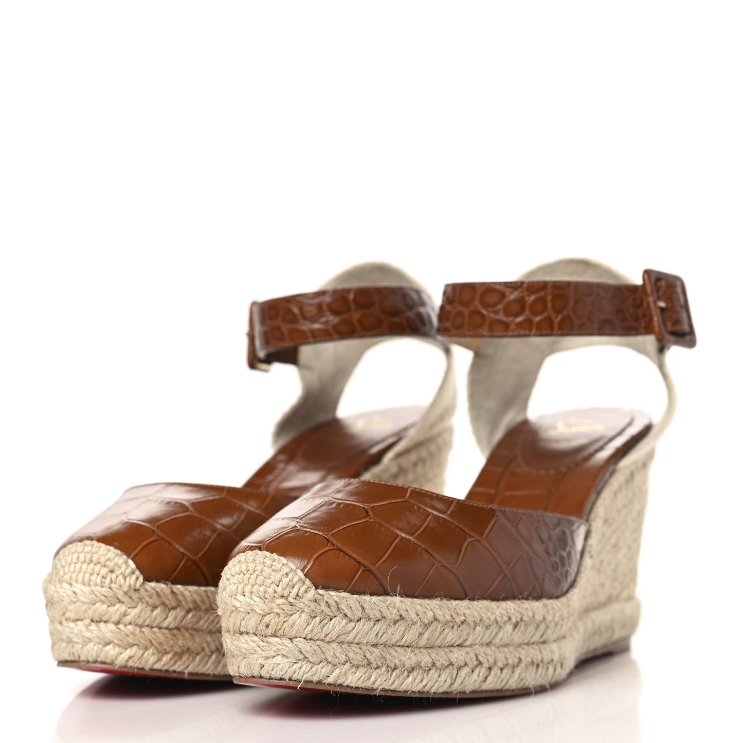 Calfskin Crocodile Embossed Amelia 90 Espadrille Wedges 39 Brown
