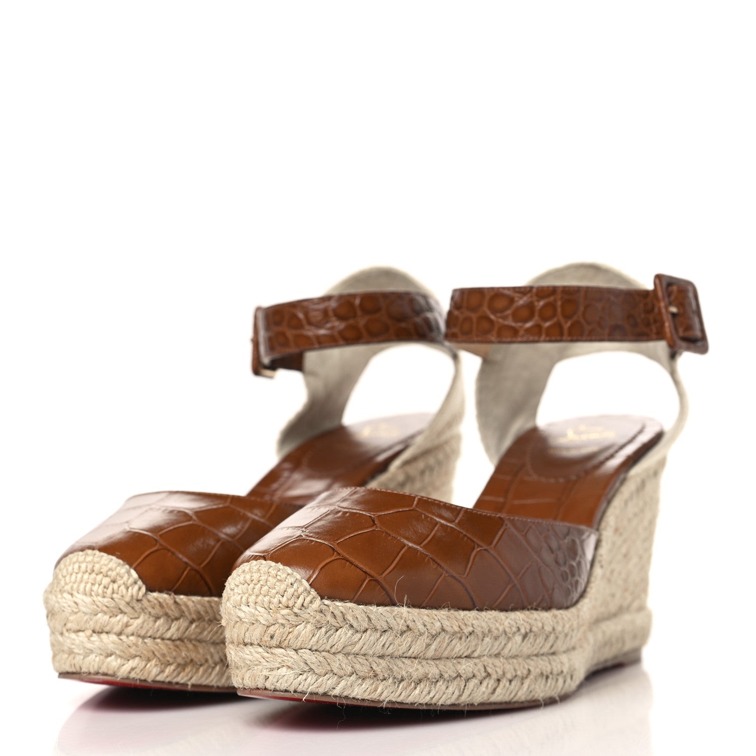 Christian Louboutin Calfskin Crocodile Embossed Amelia 90 Espadrille Wedges 39 Brown 3 of 9