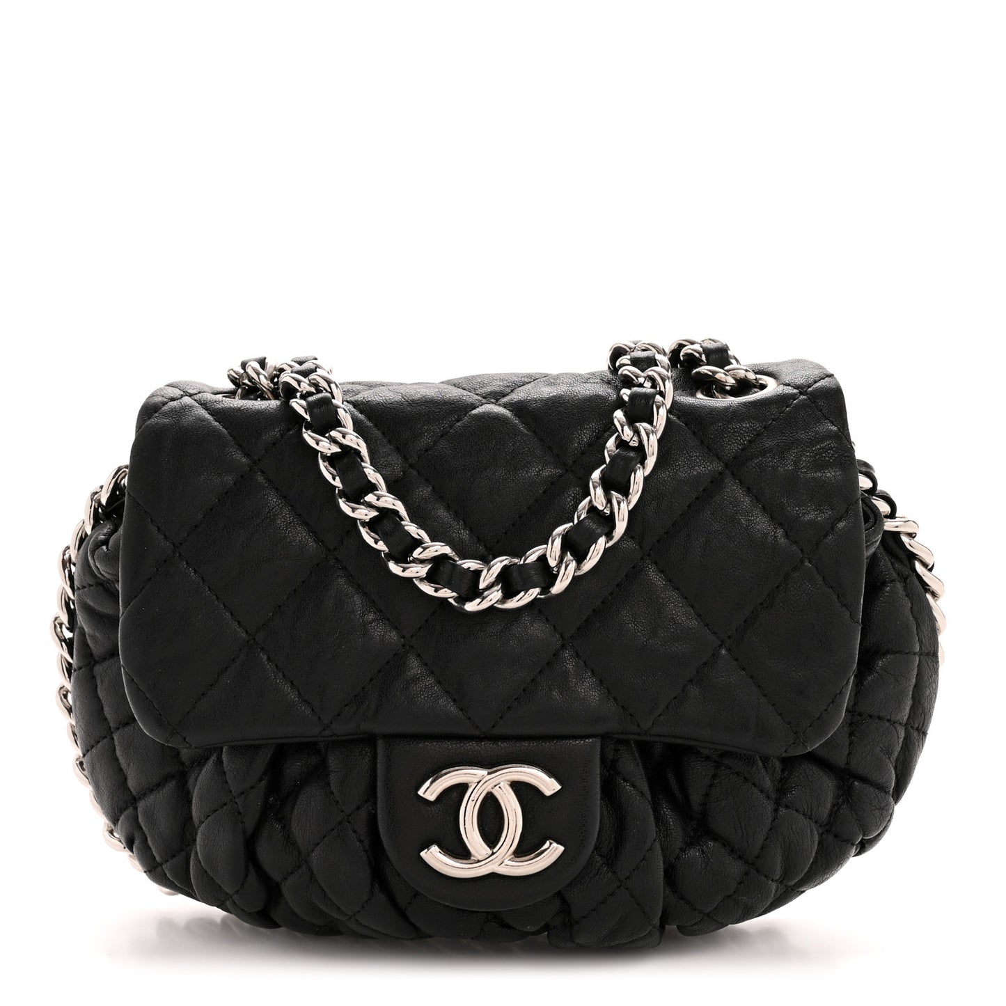 Washed Lambskin Quilted Mini Chain Around Flap Black