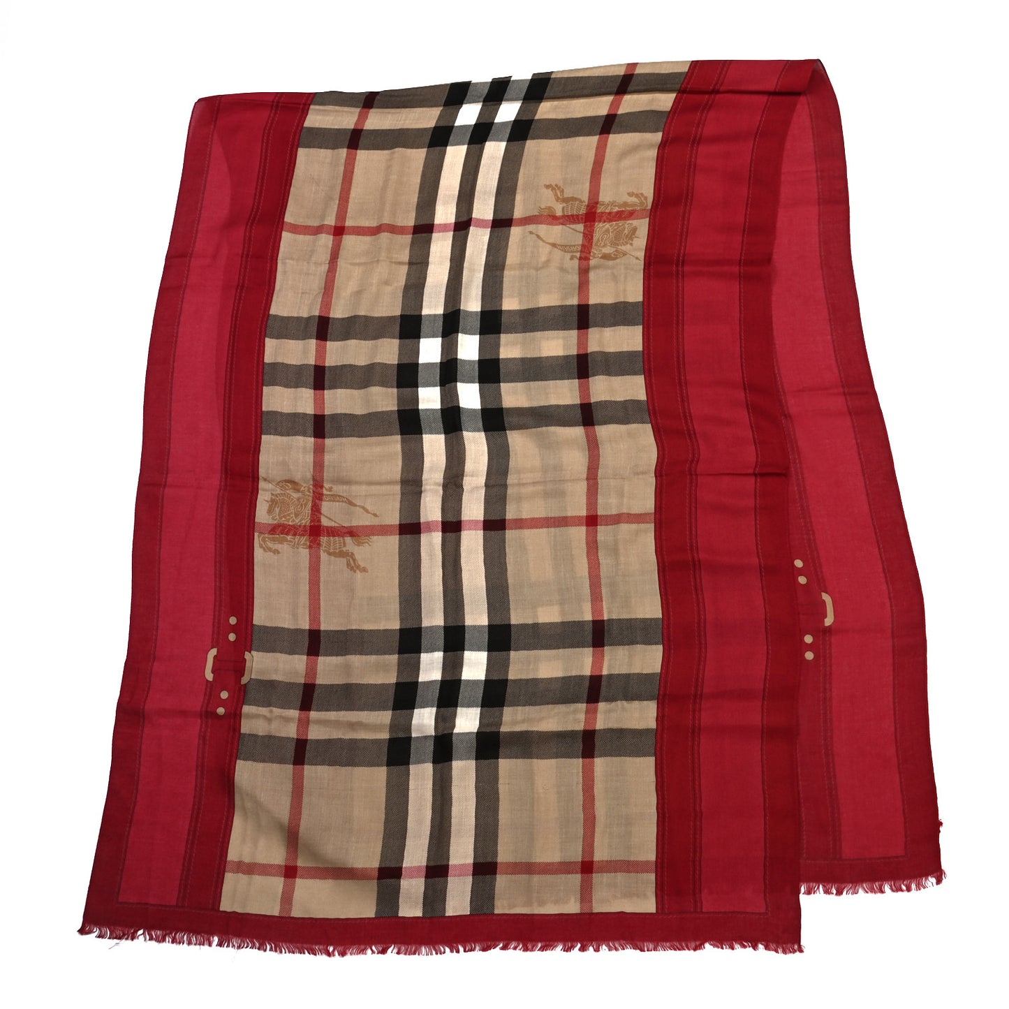 Modal Cashmere Haymarket Check Color Border Scarf Red
