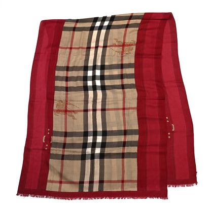 Burberry Modal Cashmere Haymarket Check Color Border Scarf Red 2 of 4