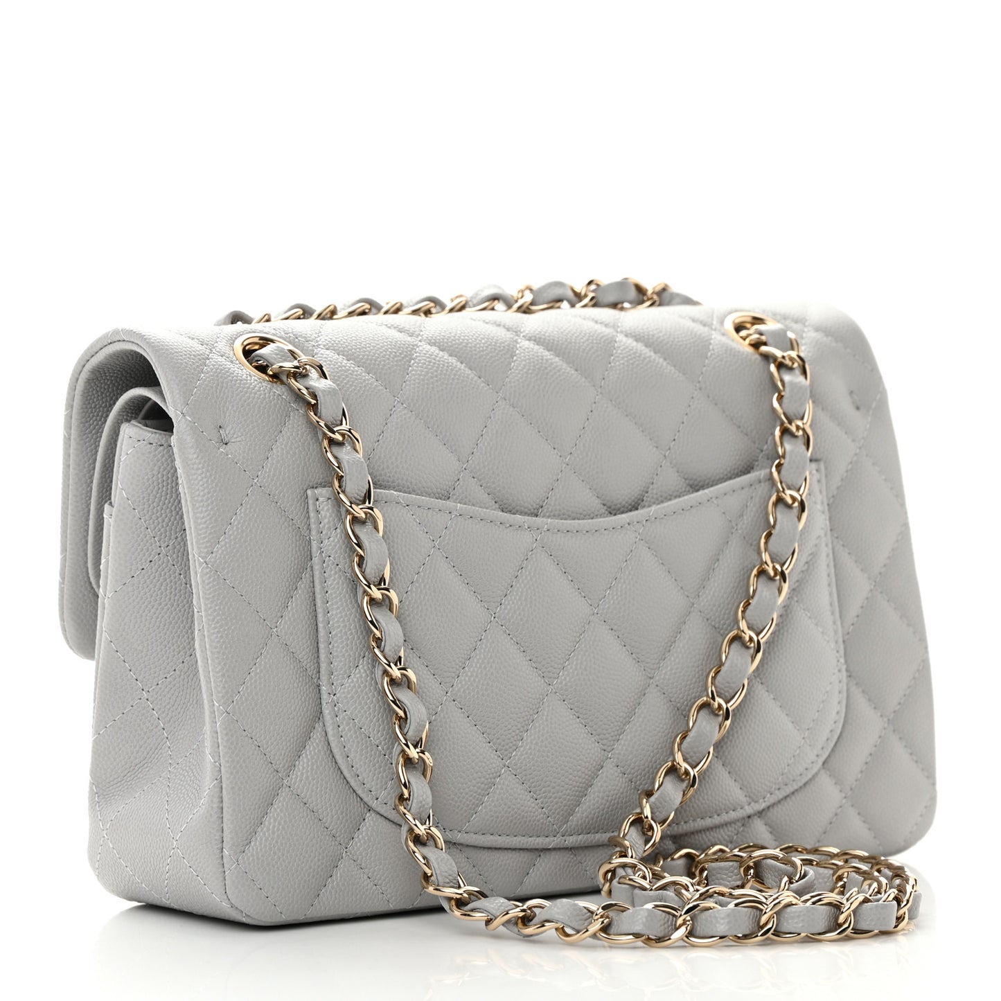 Caviar Quilted Small Double Flap Grey