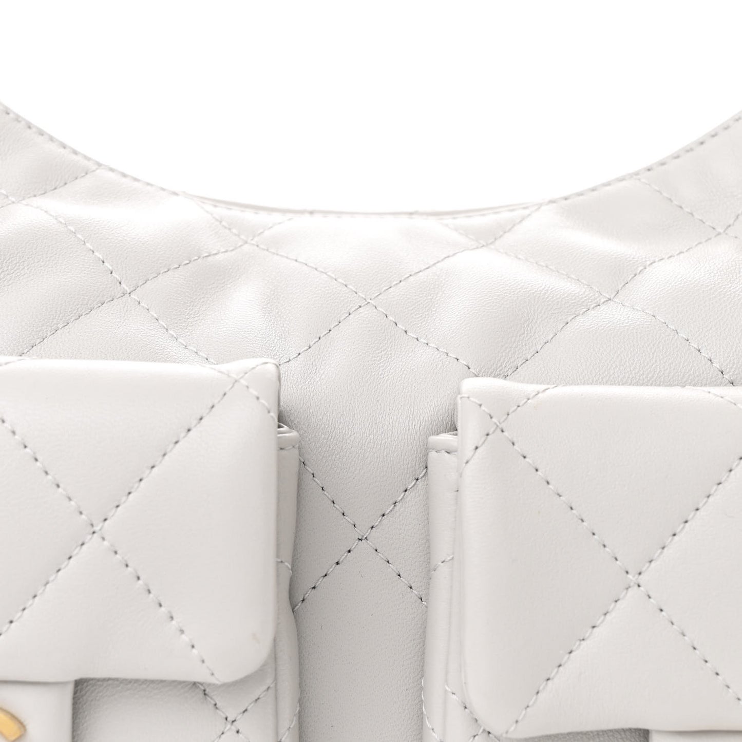 Shiny Lambskin Quilted Trendy Pockets Hobo Grey